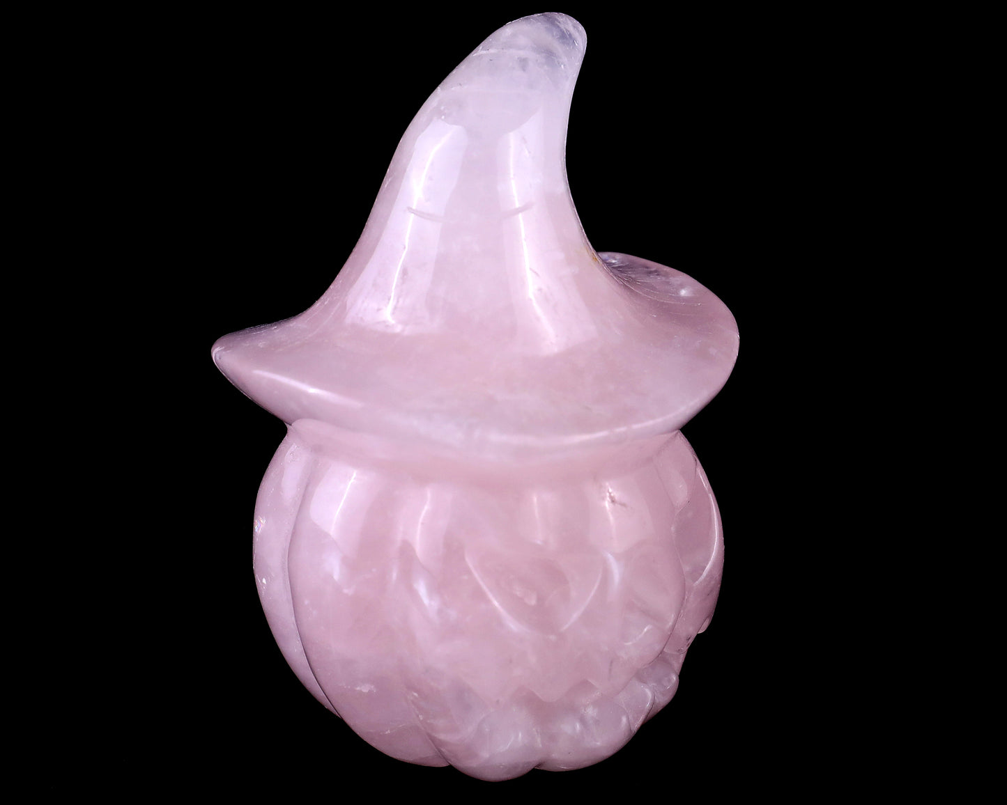 3.3” Natural Rose Quartz Hand Carved Crystal Wizard Pumpkin Sculpture, Halloween Gift Crystallumi