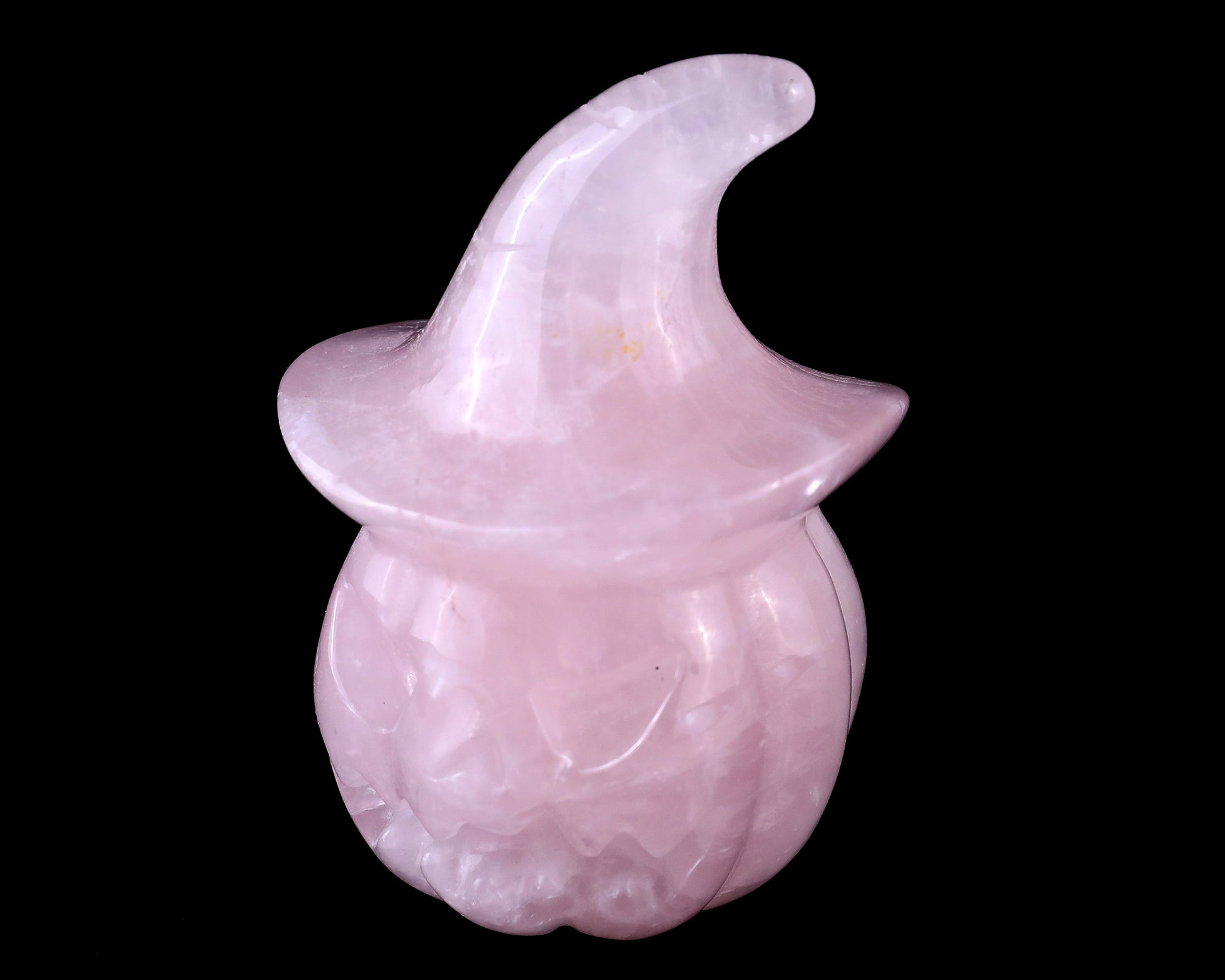 3.3” Natural Rose Quartz Hand Carved Crystal Wizard Pumpkin Sculpture, Halloween Gift Crystallumi