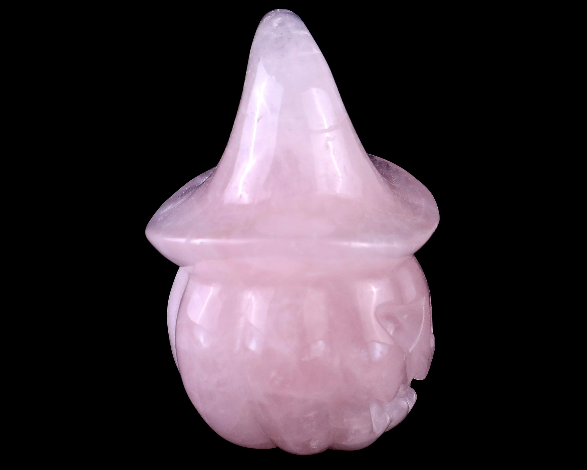 3.3” Natural Rose Quartz Hand Carved Crystal Wizard Pumpkin Sculpture, Halloween Gift Crystallumi