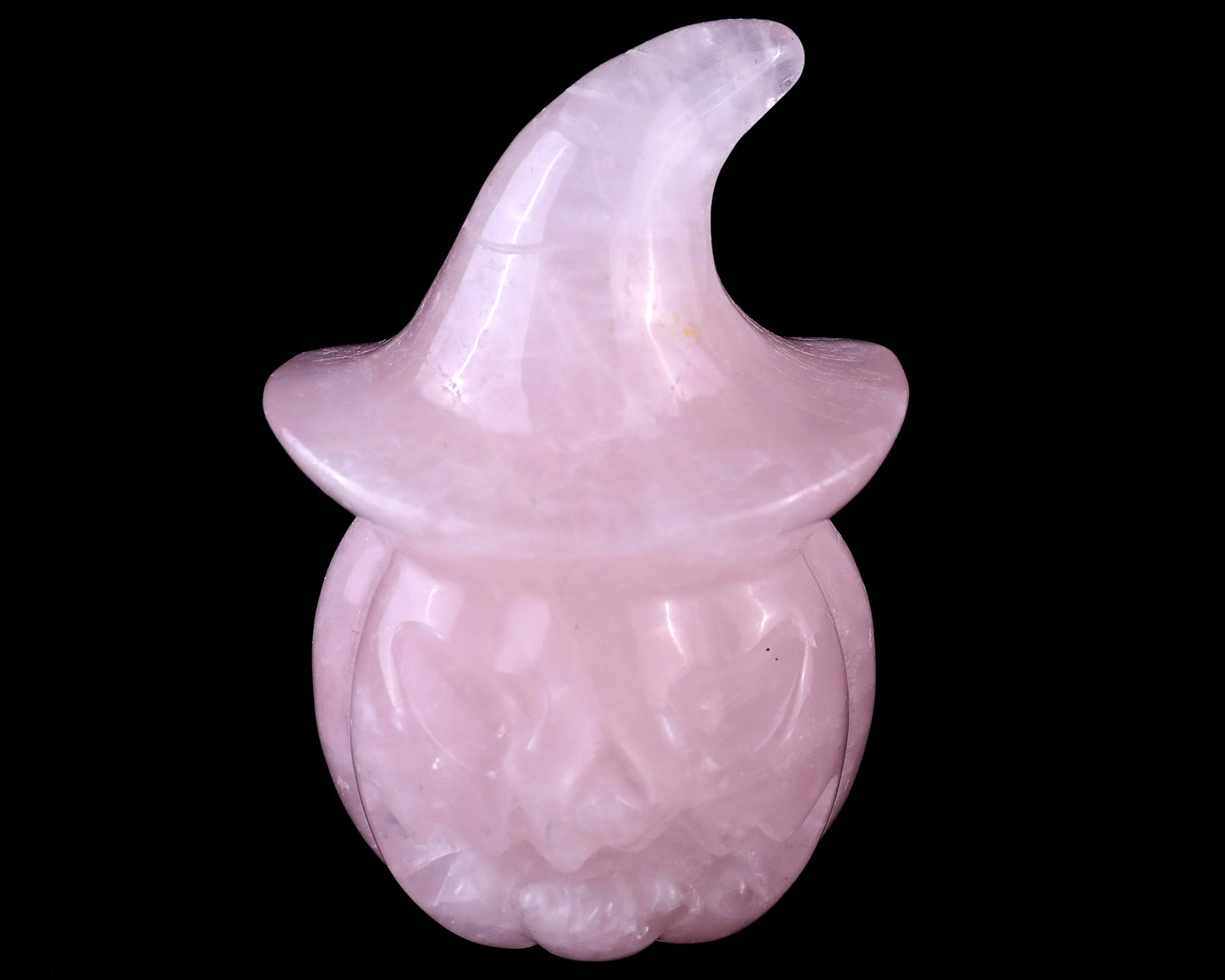 3.3” Natural Rose Quartz Hand Carved Crystal Wizard Pumpkin Sculpture, Halloween Gift Crystallumi