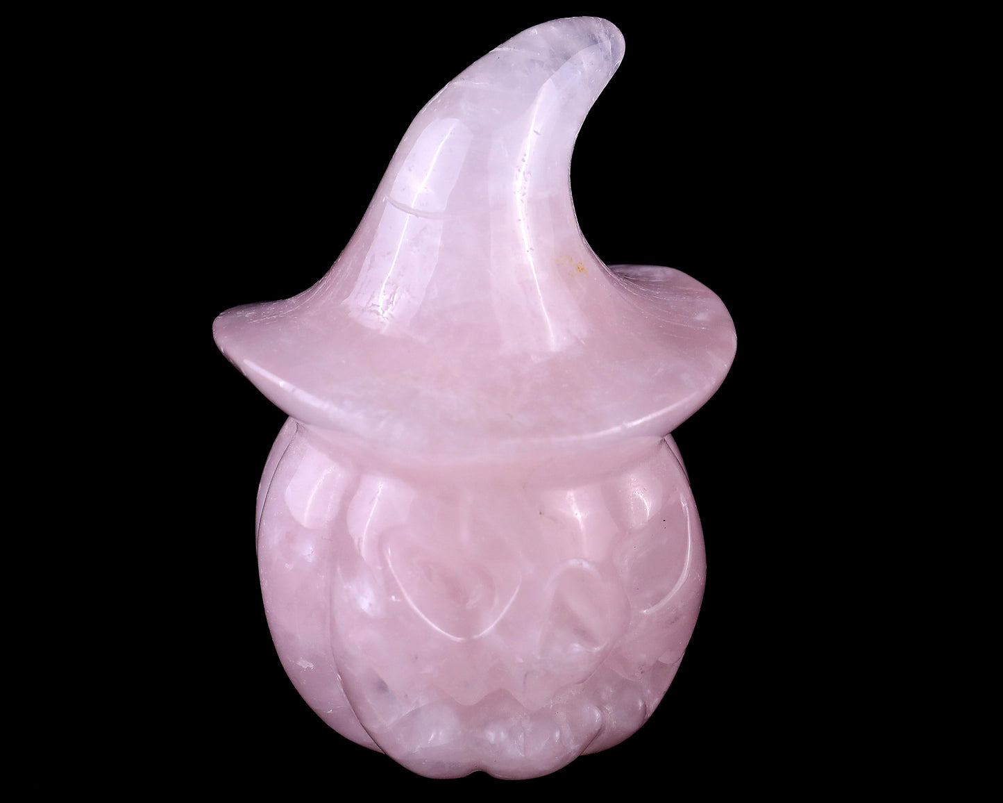 3.3” Natural Rose Quartz Hand Carved Crystal Wizard Pumpkin Sculpture, Halloween Gift Crystallumi