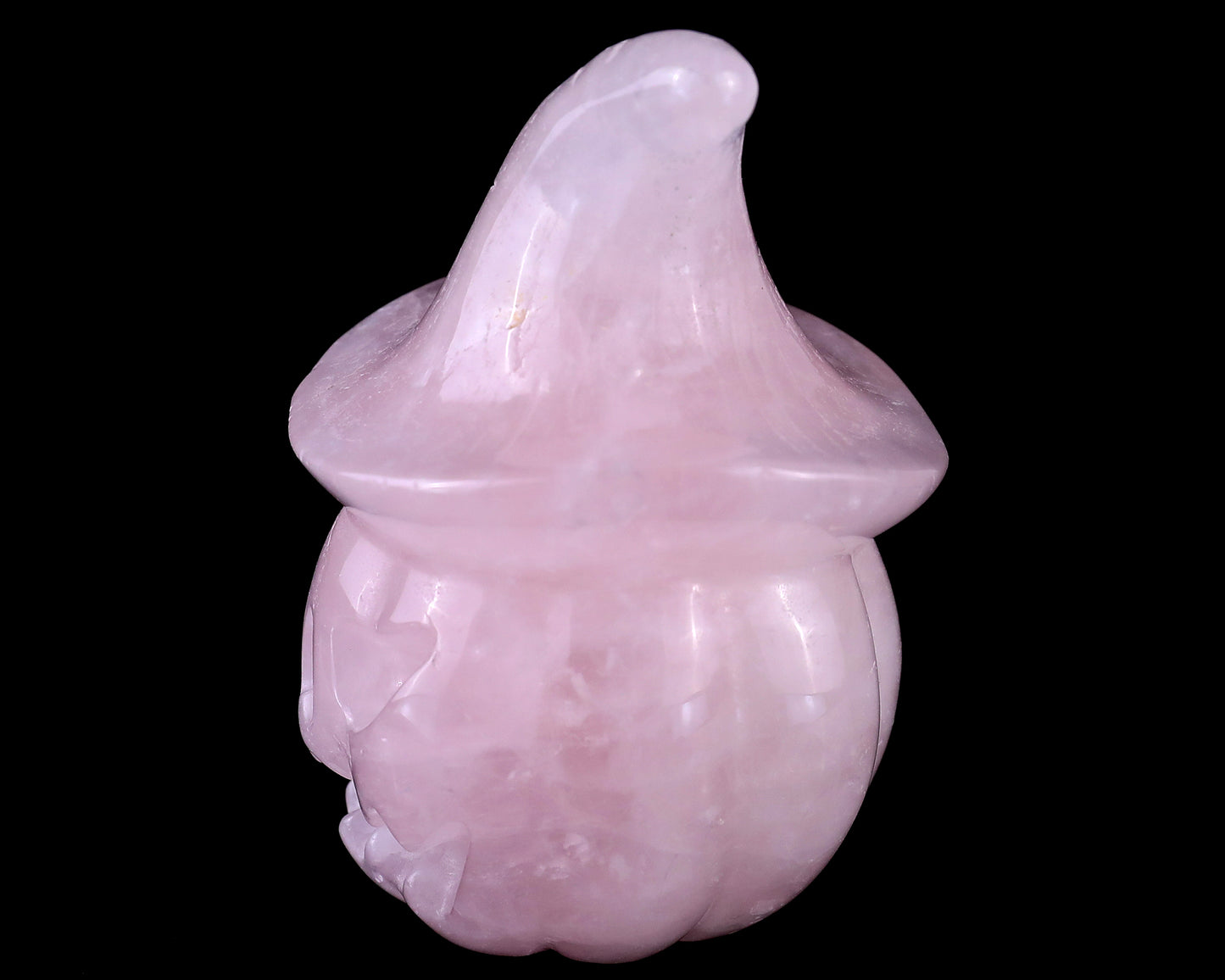 3.3” Natural Rose Quartz Hand Carved Crystal Wizard Pumpkin Sculpture, Halloween Gift Crystallumi