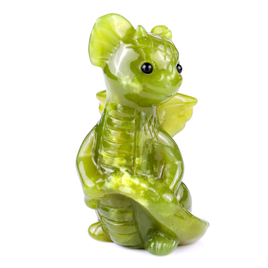 3.3" New Jade Hand Carved Crystal Cute Baby Dragon Sculpture Crystallumi