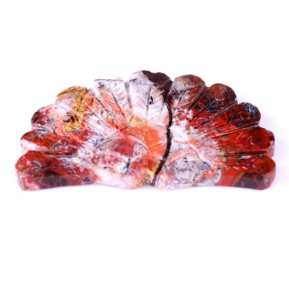 3.3" Red Crazy Lace Agate Hand Carved Crystal Peacock Tail Wings Sculpture Crystallumi