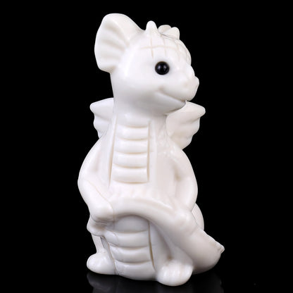 3.3" White Jade Hand Carved Crystal Cute Baby Dragon Sculpture Crystallumi