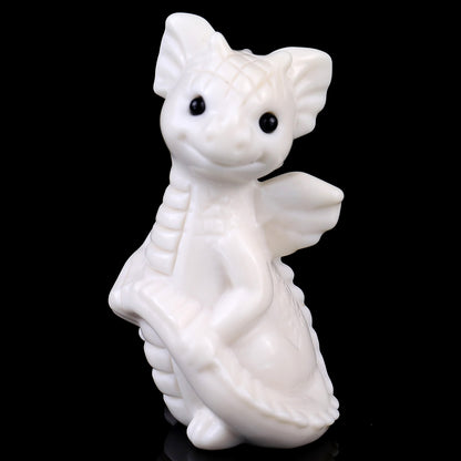 3.3" White Jade Hand Carved Crystal Cute Baby Dragon Sculpture Crystallumi