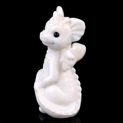 3.3" White Jade Hand Carved Crystal Cute Baby Dragon Sculpture Crystallumi