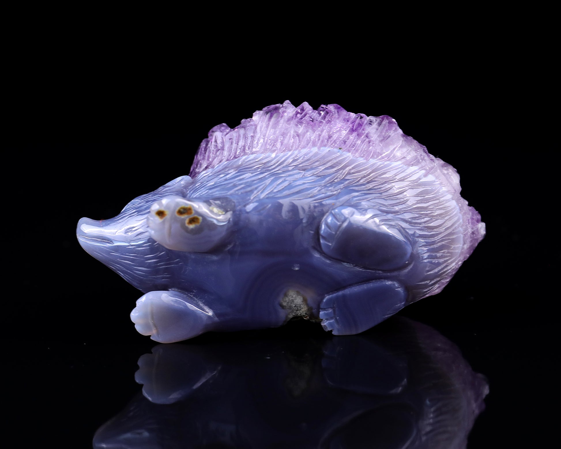 3.4" Amethyst Druse Agate Hand Carved Crystal Hedgehog Sculpture Crystallumi