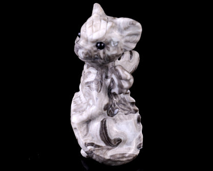 3.4" Black Crazy Agate Hand Carved Crystal Cute Baby Dragon Sculpture Crystallumi