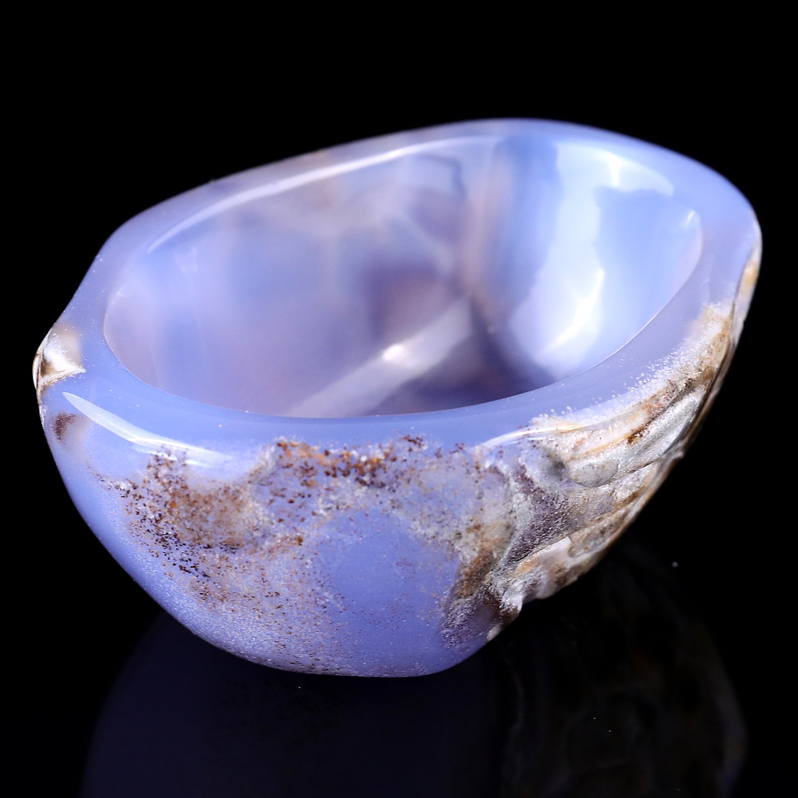 3.4" Blue Chalcedony Hand Carved Crystal Bowl Crystallumi