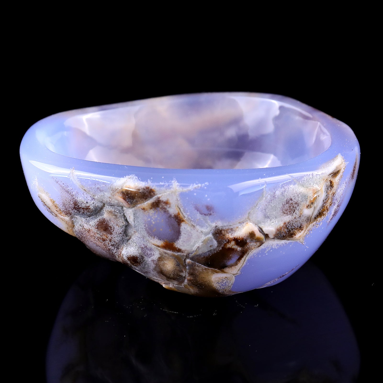 3.4" Blue Chalcedony Hand Carved Crystal Bowl Crystallumi