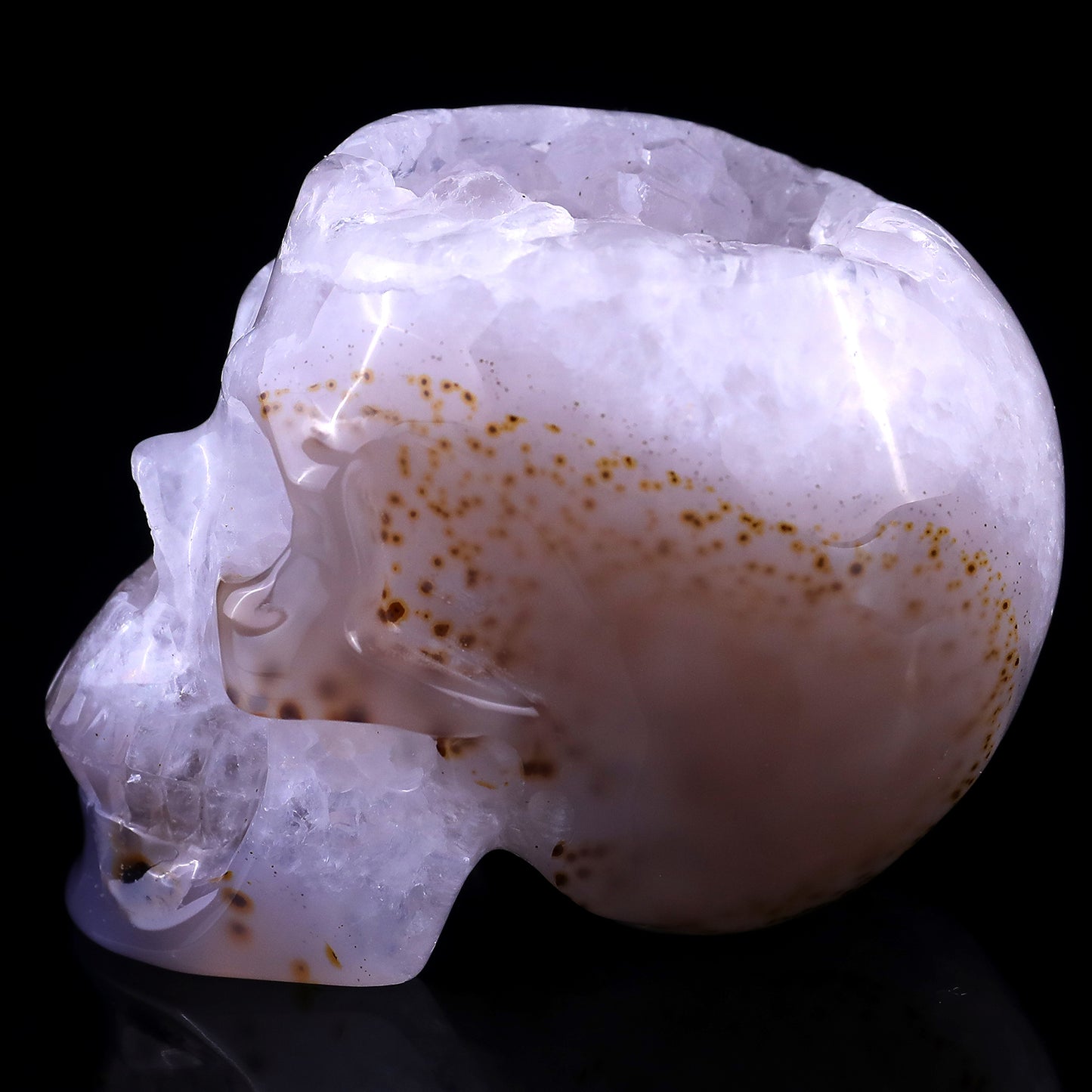 3.4" Geode Agate Hand Carved Crystal Geode Skull Sculpture Crystallumi