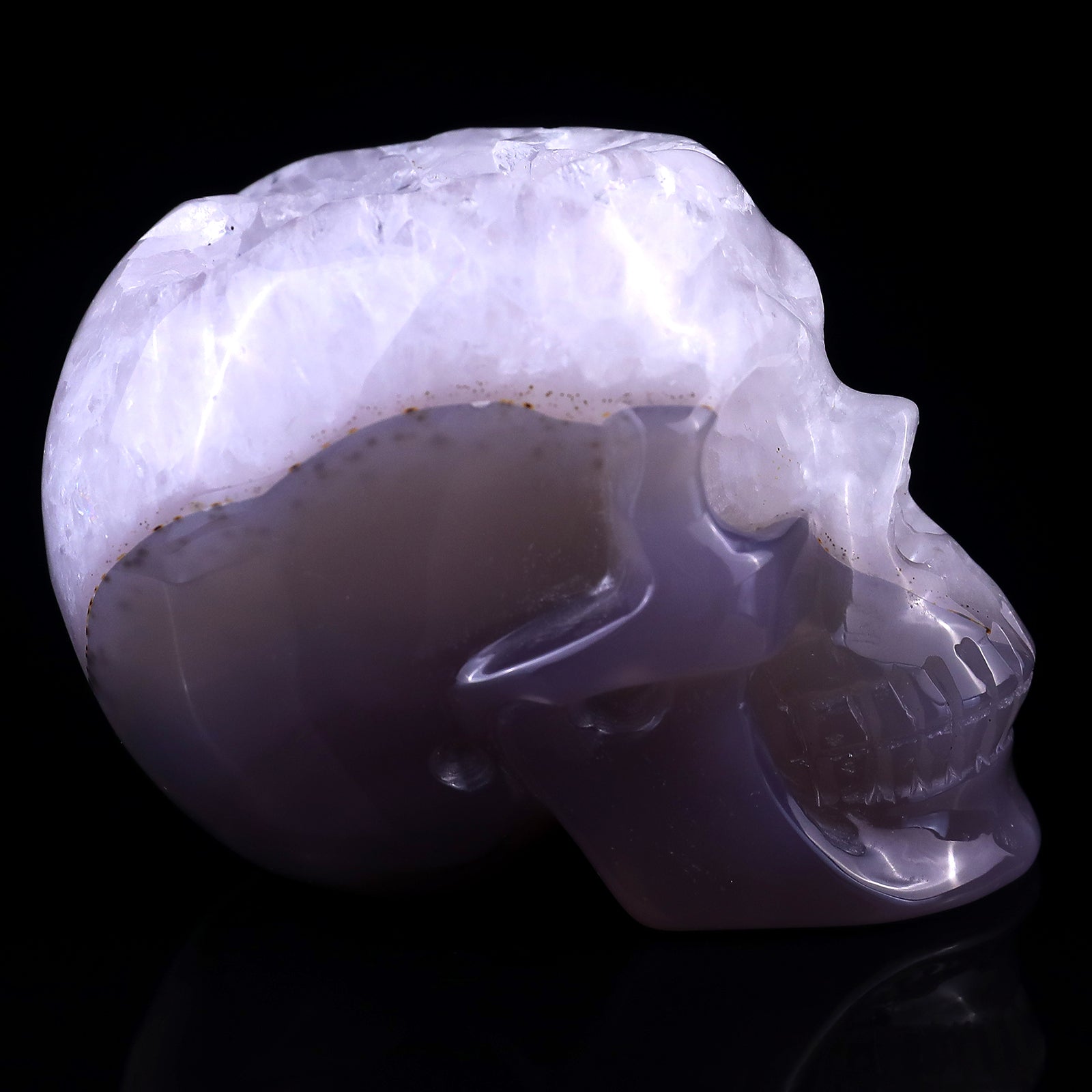 3.4" Geode Agate Hand Carved Crystal Geode Skull Sculpture Crystallumi