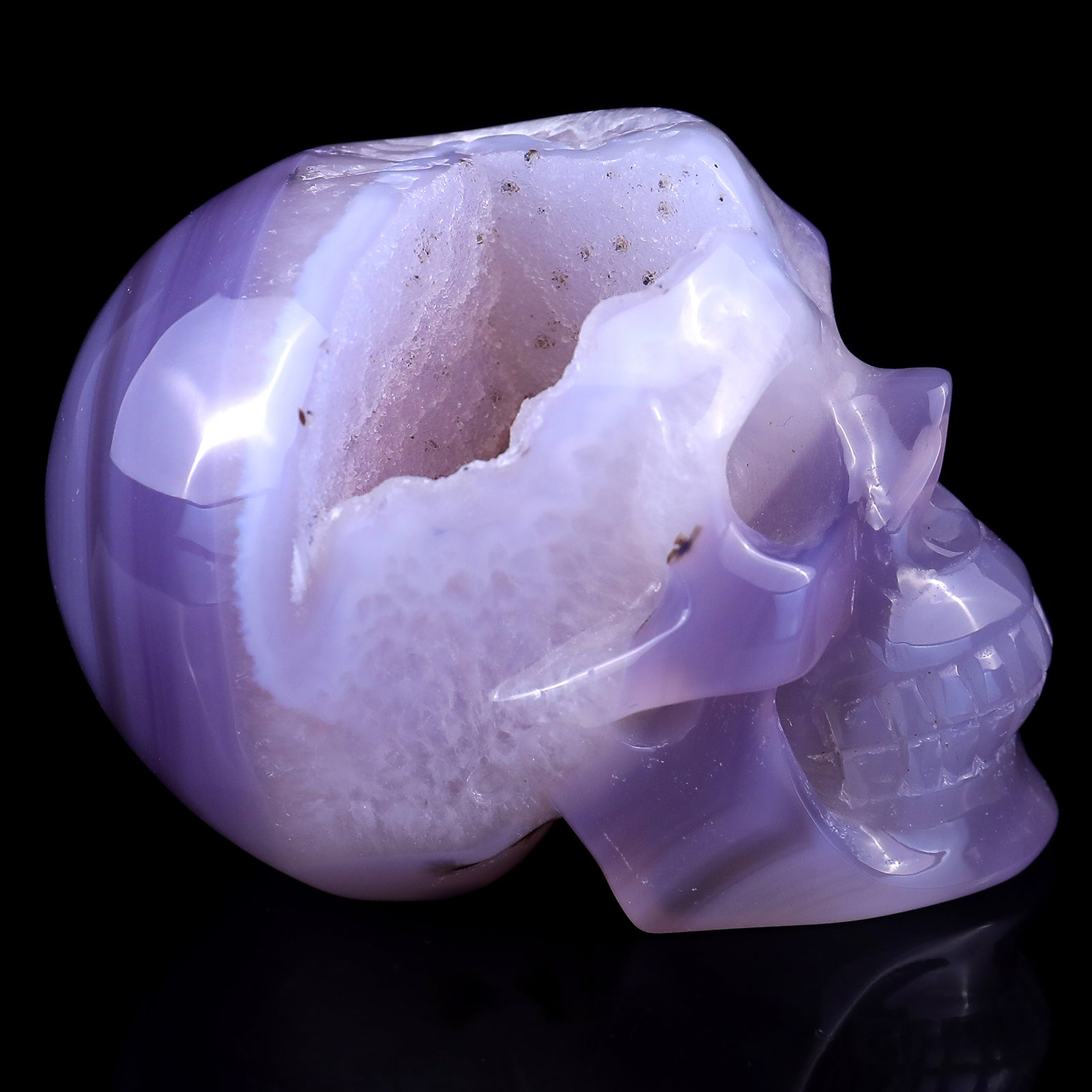 3.4" Geode Agate Hand Carved Crystal Geode Skull Sculpture Crystallumi