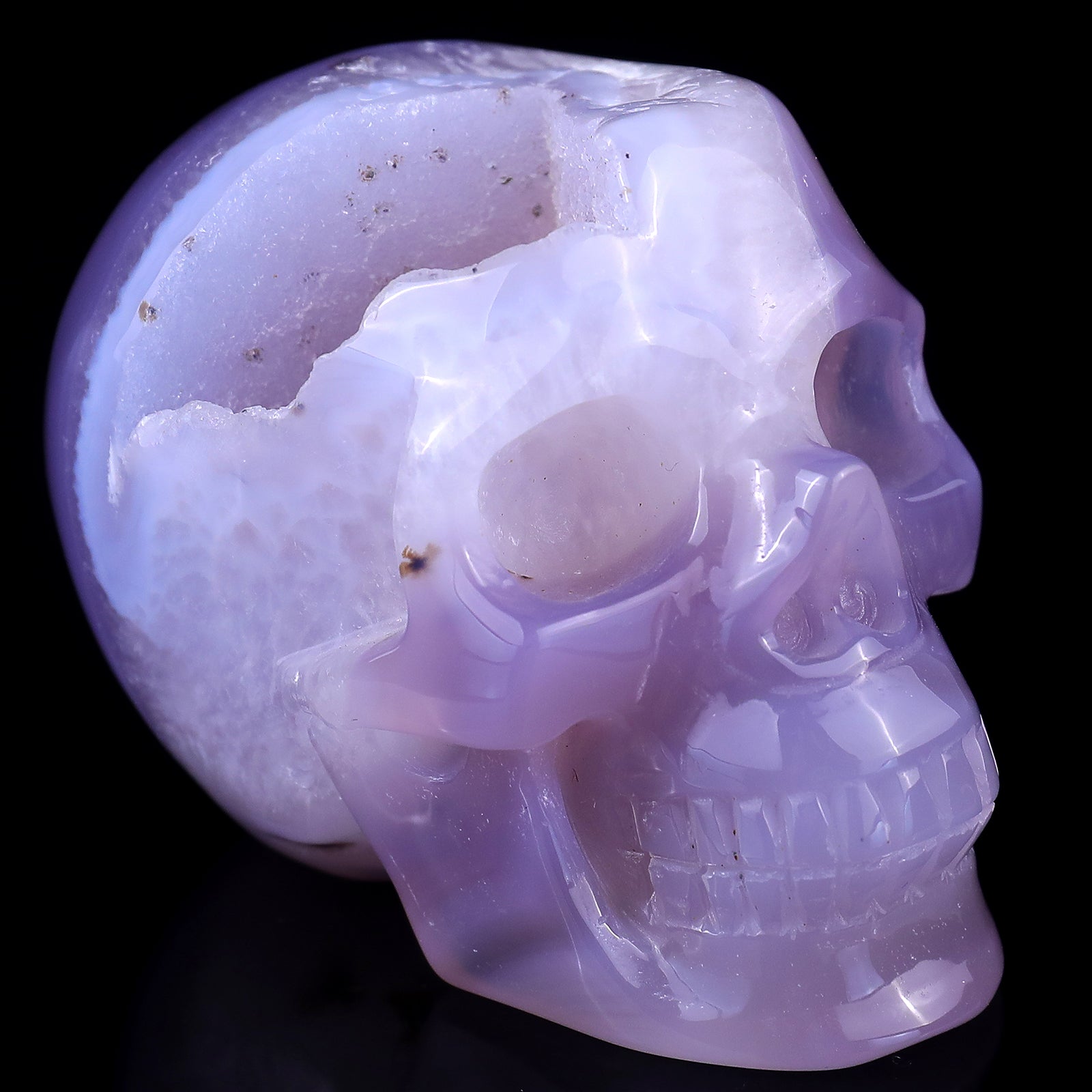 3.4" Geode Agate Hand Carved Crystal Geode Skull Sculpture Crystallumi