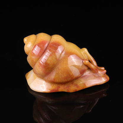 3.4" Golden Silk Jade Hand Carved Crystal Snail Sculpture Crystallumi