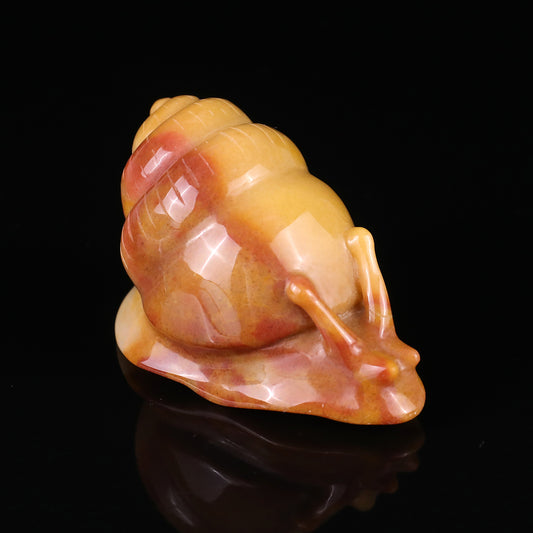 3.4" Golden Silk Jade Hand Carved Crystal Snail Sculpture Crystallumi