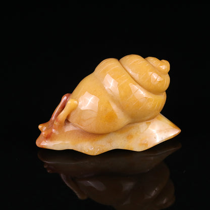 3.4" Golden Silk Jade Hand Carved Crystal Snail Sculpture Crystallumi