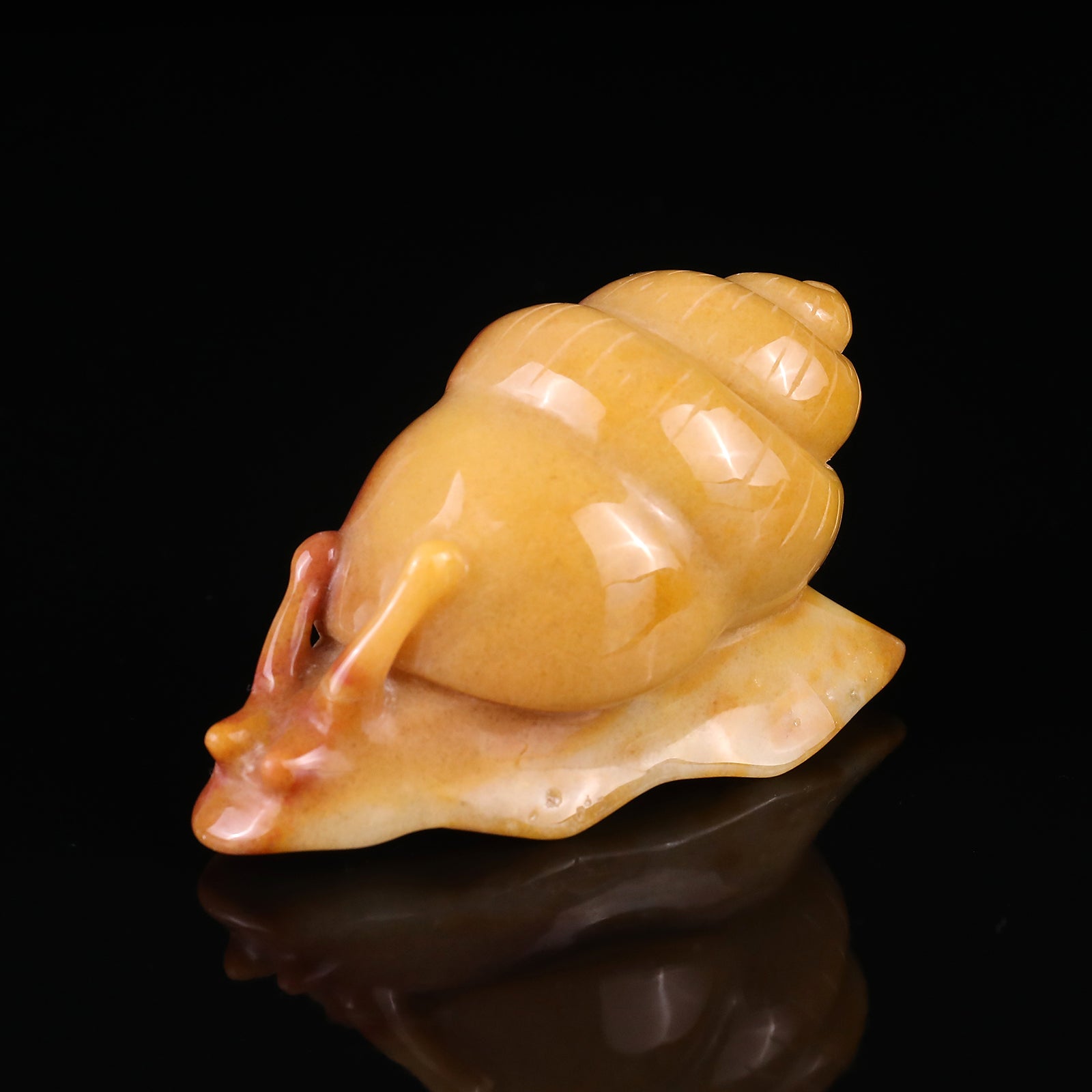 3.4" Golden Silk Jade Hand Carved Crystal Snail Sculpture Crystallumi