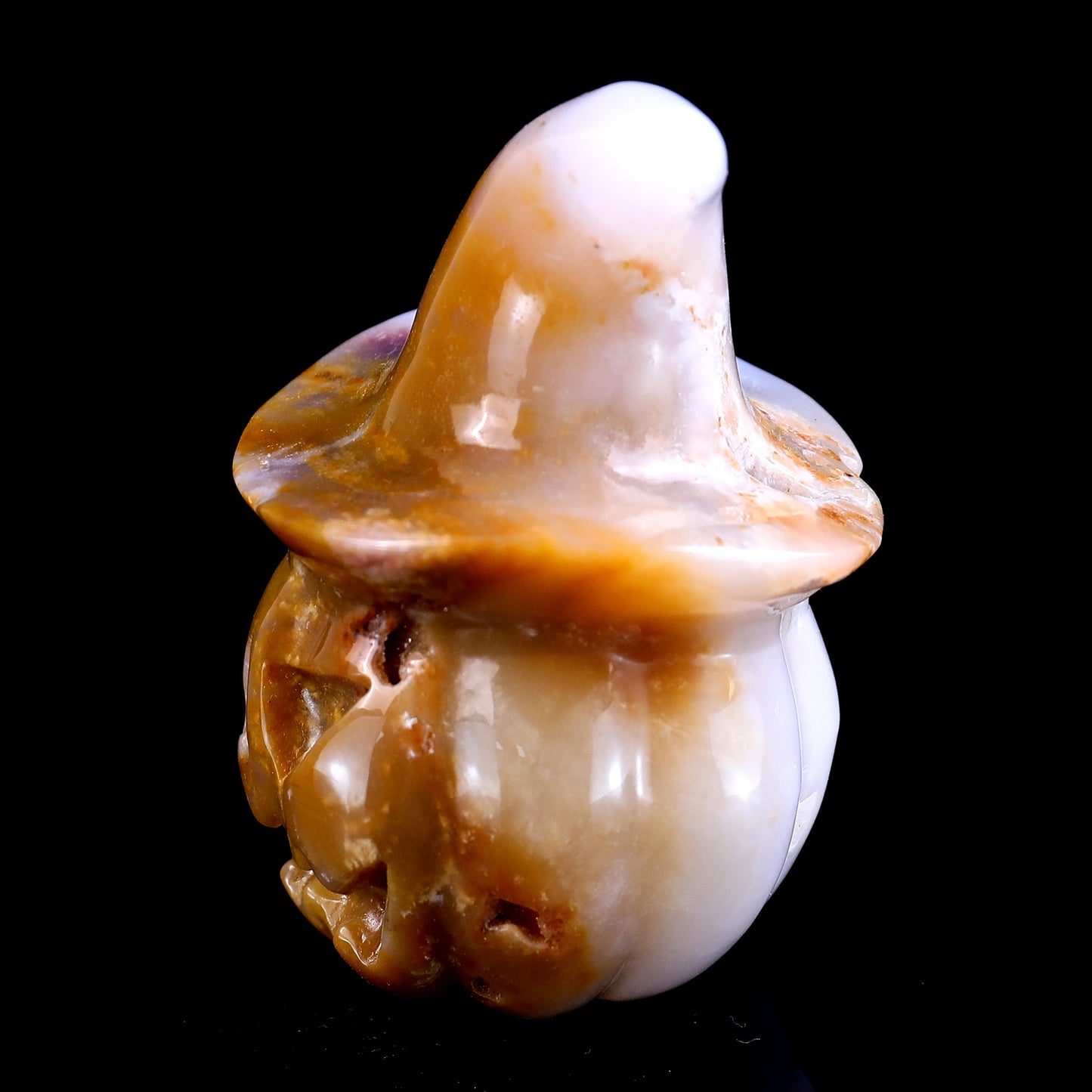 3.4” Natural Chalcedony Hand Carved Crystal Wizard Pumpkin Sculpture, Halloween Gift Crystallumi