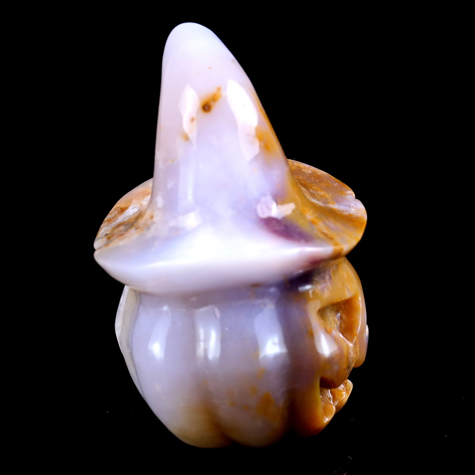 3.4” Natural Chalcedony Hand Carved Crystal Wizard Pumpkin Sculpture, Halloween Gift Crystallumi