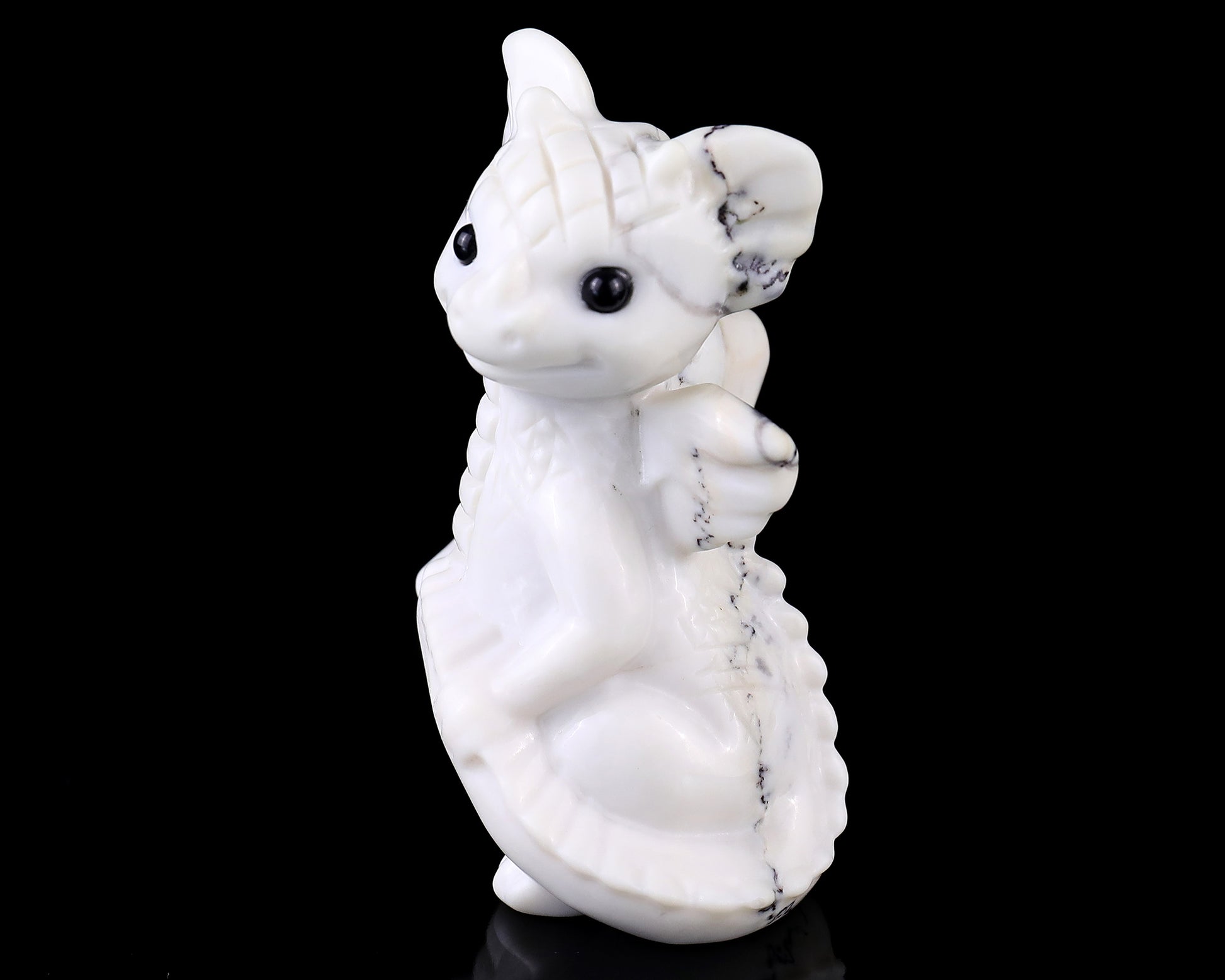 3.4" White Jade Agate Hand Carved Crystal Cute Baby Dragon Sculpture Crystallumi