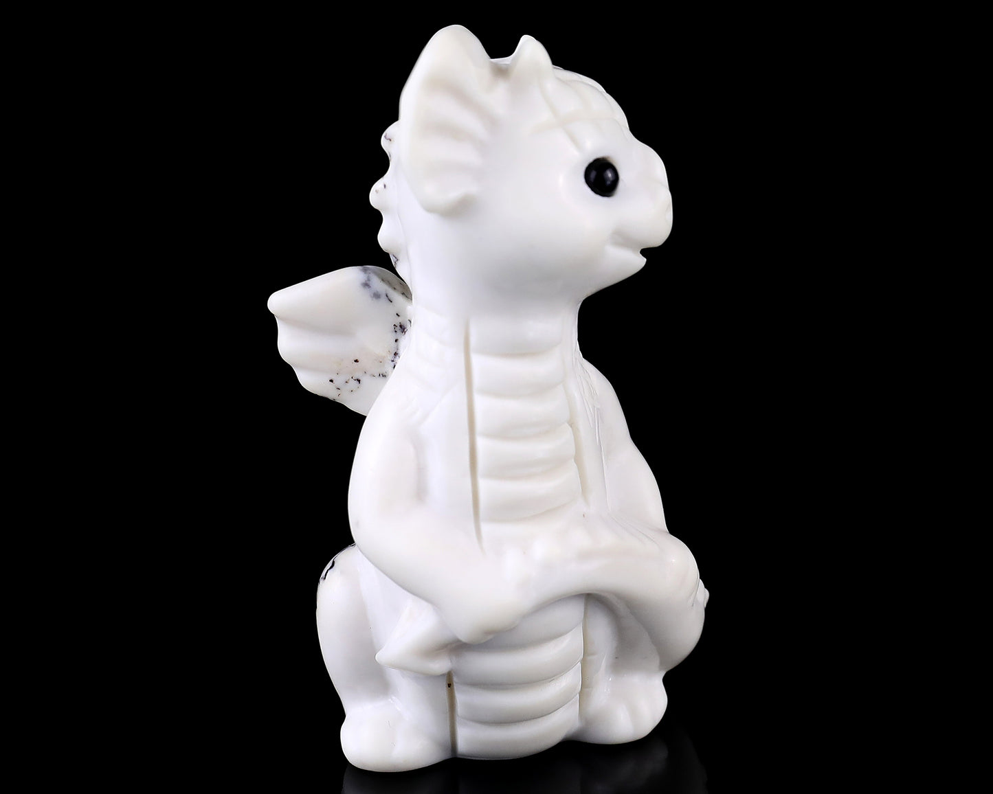 3.4" White Jade Agate Hand Carved Crystal Cute Baby Dragon Sculpture Crystallumi