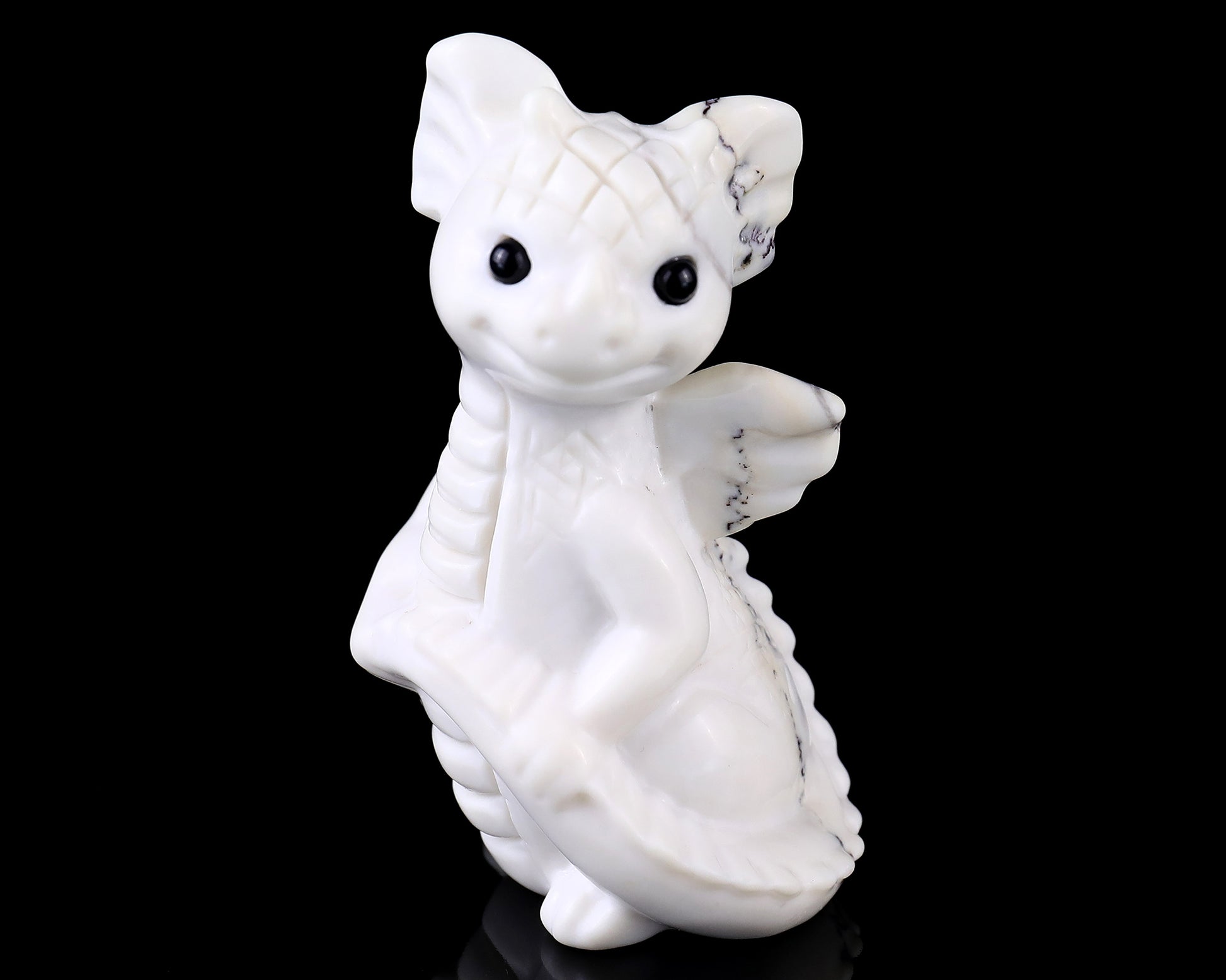 3.4" White Jade Agate Hand Carved Crystal Cute Baby Dragon Sculpture Crystallumi