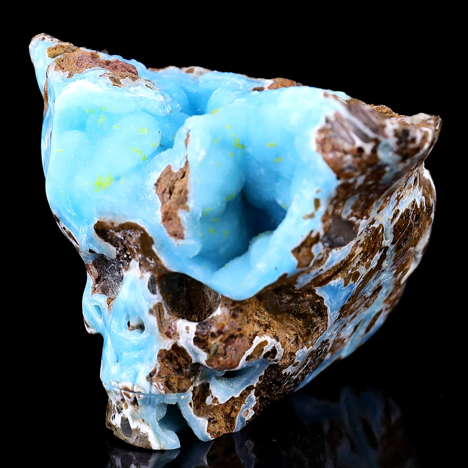 3.5" Blue Aragonite Hand Carved Mineral Specimen Skull Sculpture Crystallumi