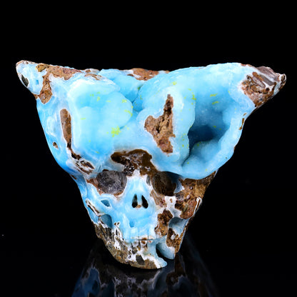 3.5" Blue Aragonite Hand Carved Mineral Specimen Skull Sculpture Crystallumi