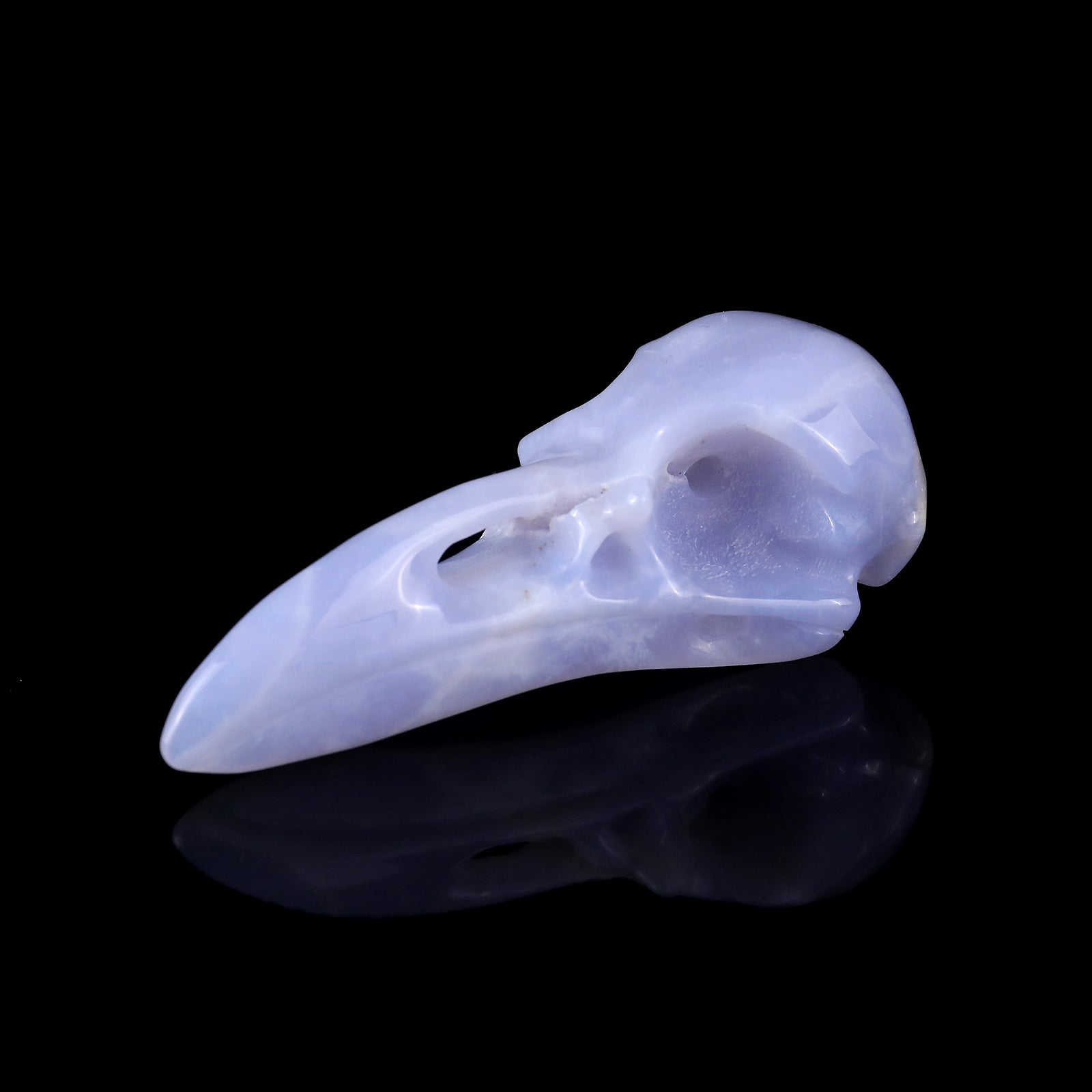 3.5" Blue Chalcedony Hand Carved Crystal Raven Skull Sculpture Crystallumi