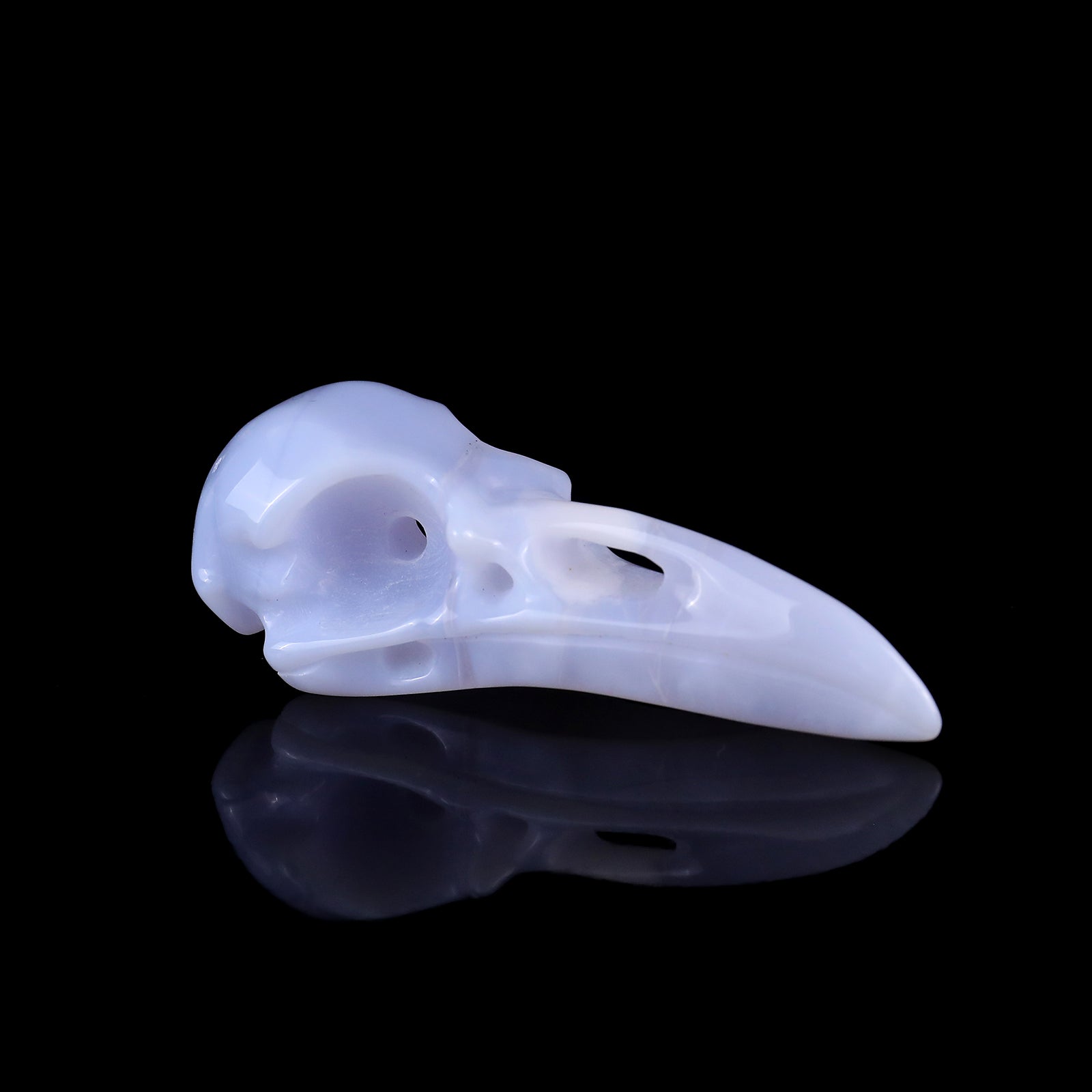 3.5" Blue Chalcedony Hand Carved Crystal Raven Skull Sculpture Crystallumi