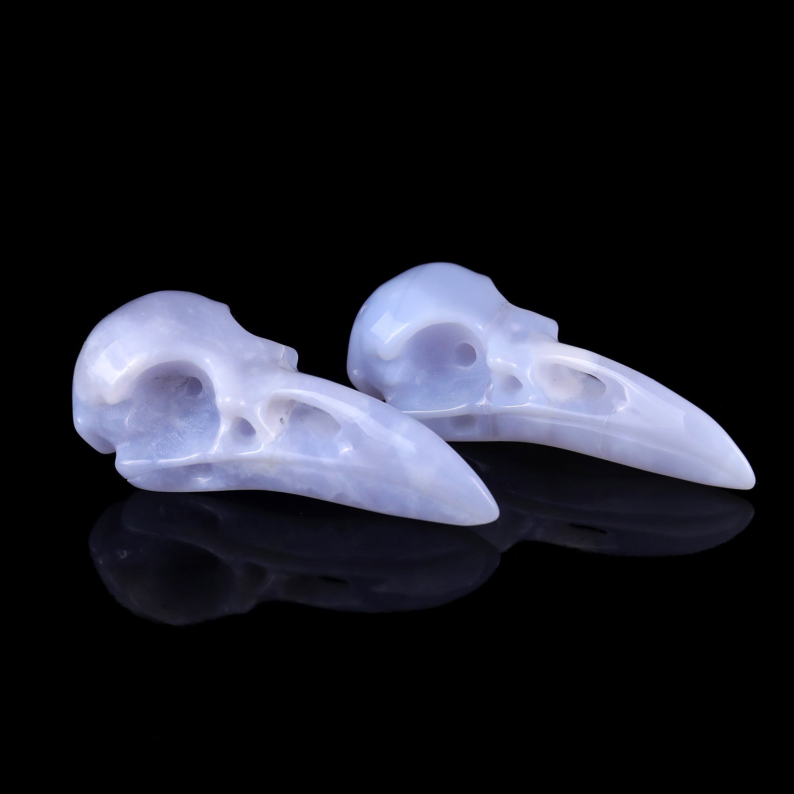 3.5" Blue Chalcedony Hand Carved Crystal Raven Skull Sculpture Crystallumi