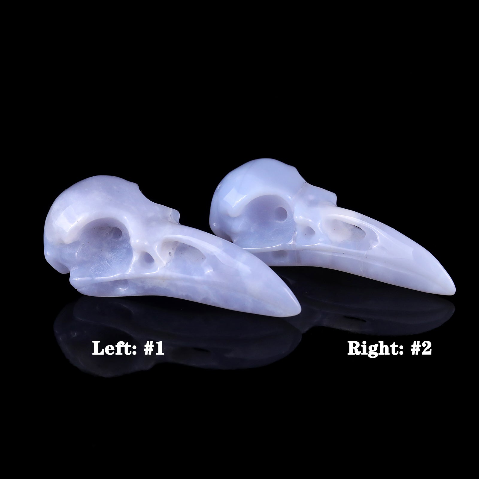 3.5" Blue Chalcedony Hand Carved Crystal Raven Skull Sculpture Crystallumi