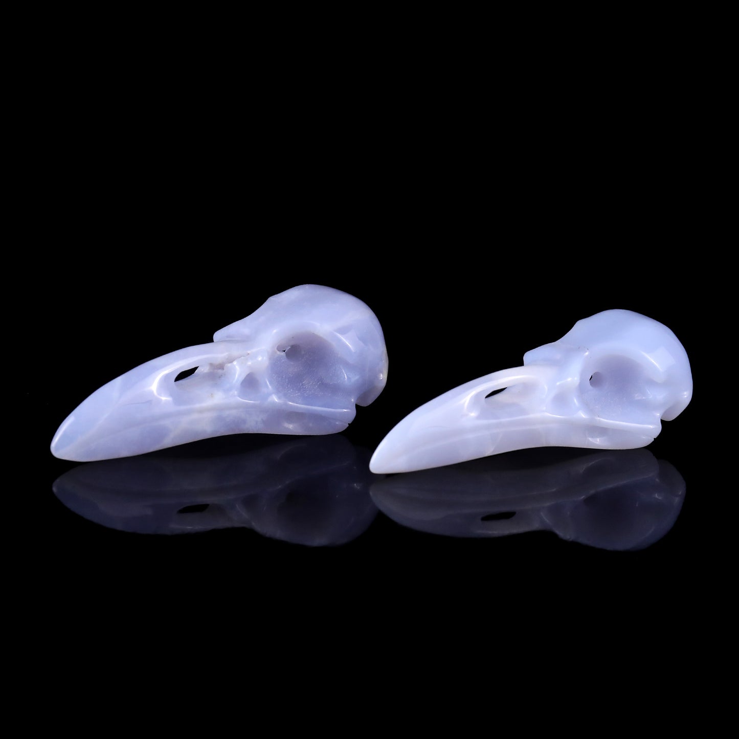 3.5" Blue Chalcedony Hand Carved Crystal Raven Skull Sculpture Crystallumi