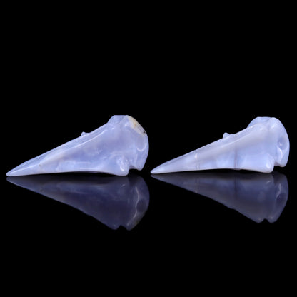 3.5" Blue Chalcedony Hand Carved Crystal Raven Skull Sculpture Crystallumi