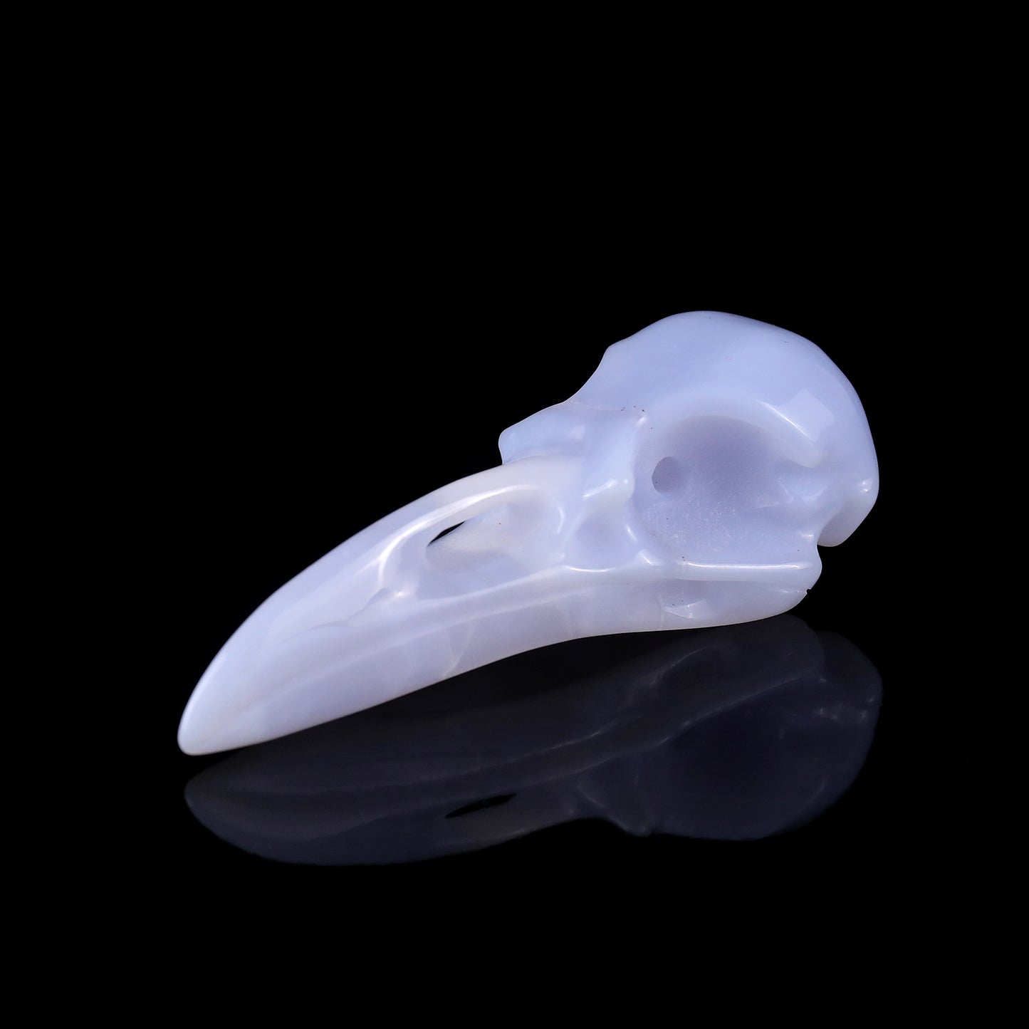 3.5" Blue Chalcedony Hand Carved Crystal Raven Skull Sculpture Crystallumi