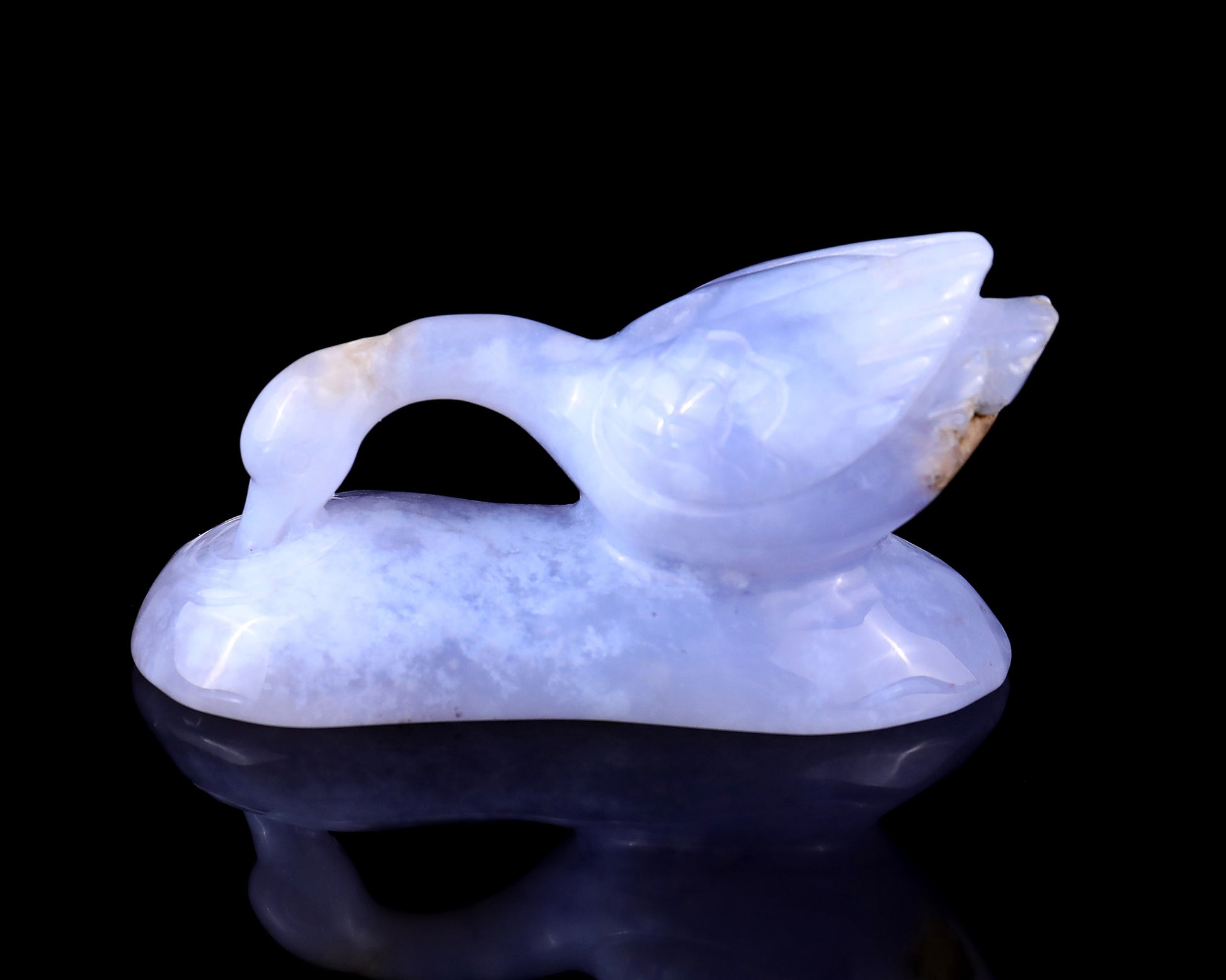 3.5" Blue Chalcedony Hand Carved Crystal Swan Sculpture Crystallumi