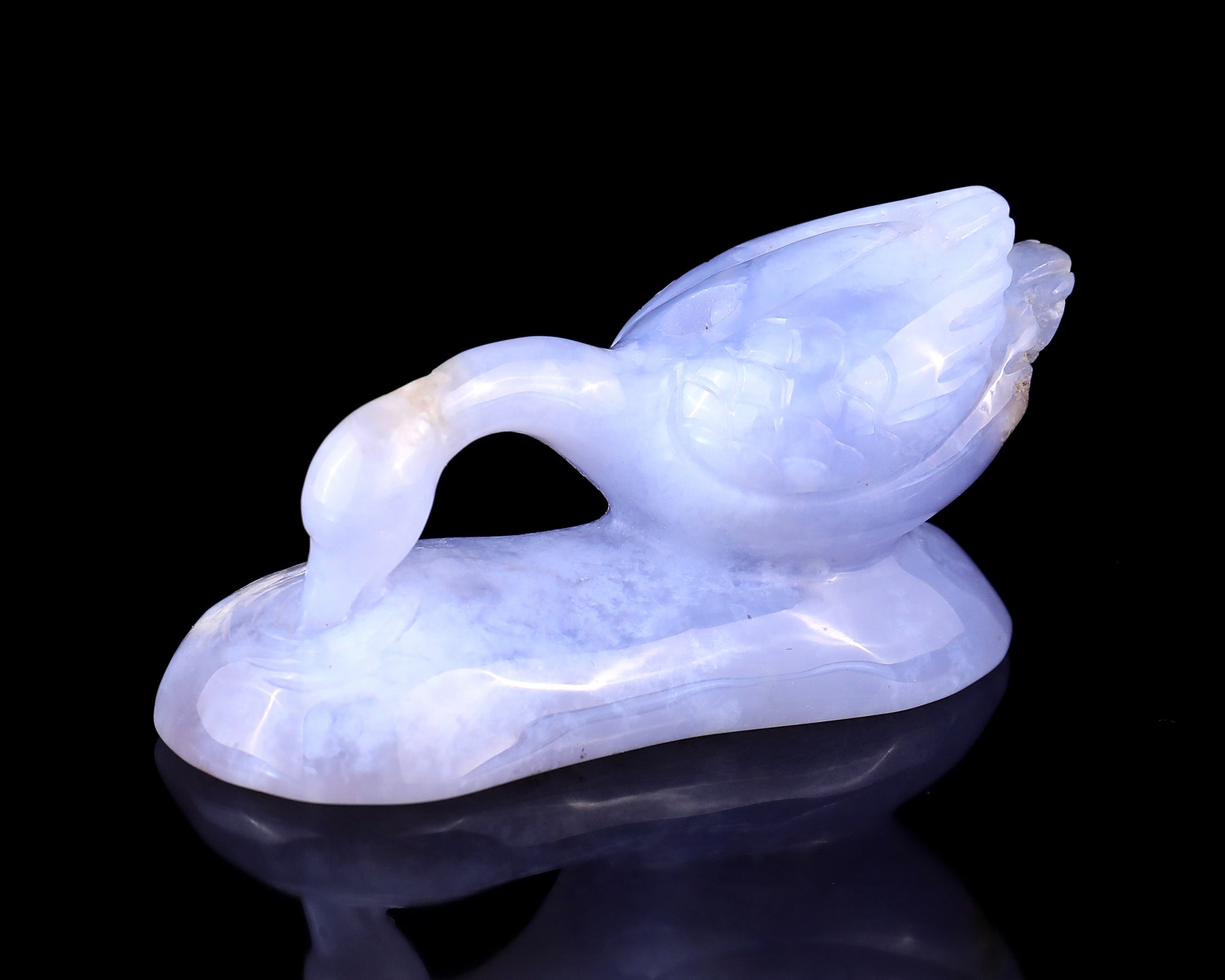 3.5" Blue Chalcedony Hand Carved Crystal Swan Sculpture Crystallumi