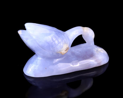 3.5" Blue Chalcedony Hand Carved Crystal Swan Sculpture Crystallumi