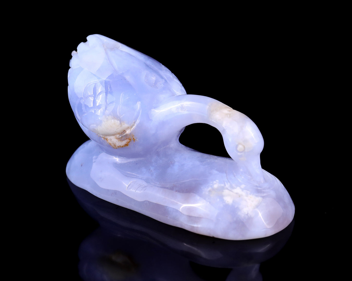 3.5" Blue Chalcedony Hand Carved Crystal Swan Sculpture Crystallumi