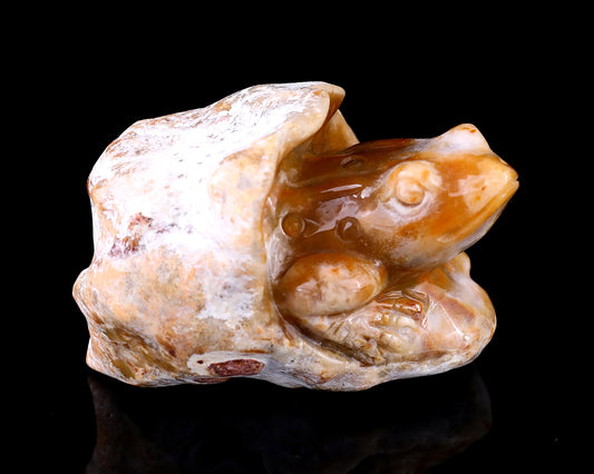 3.5" Chalcedony Hand Carved Crystal Frog Sculpture Crystallumi