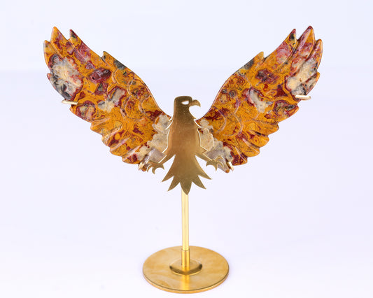 3.5" Crazy Lace Agate Hand Carved Crystal Eagle Wings Sculpture Crystallumi