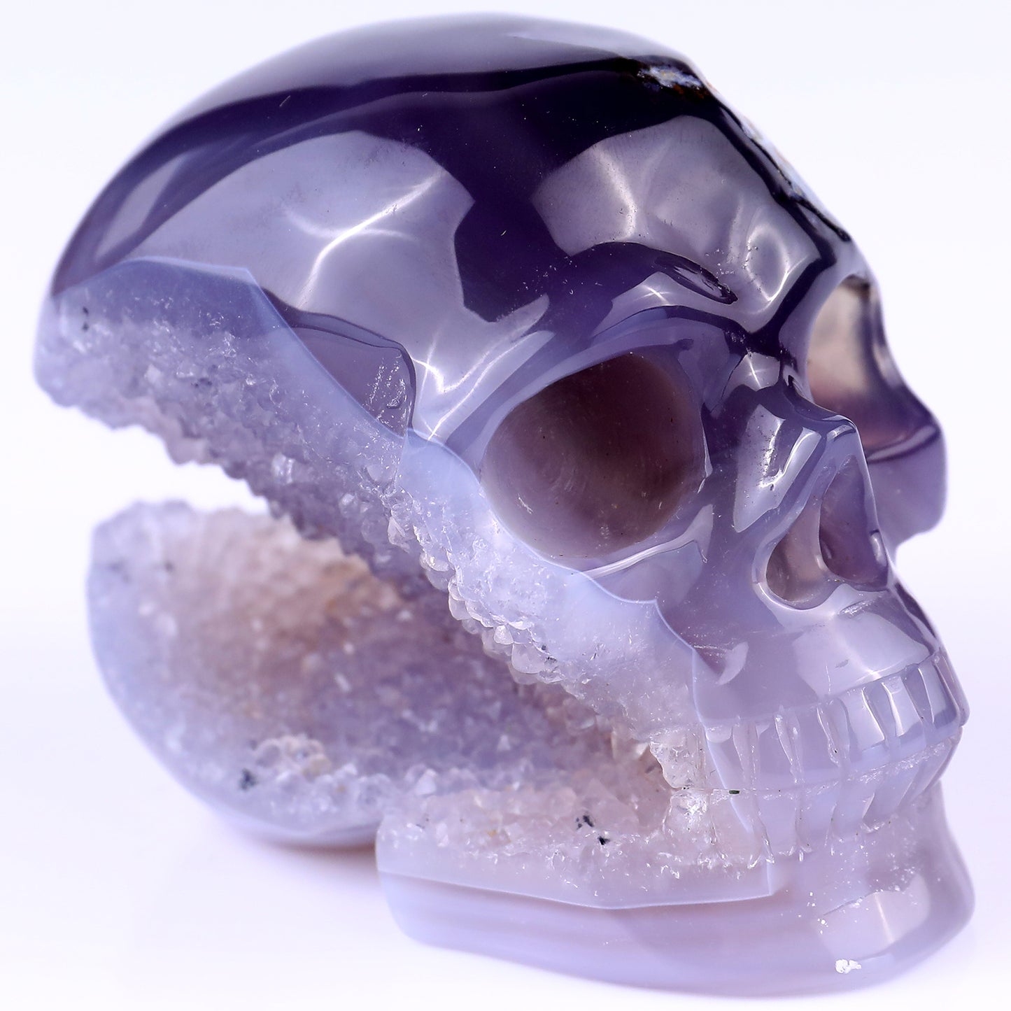 3.5" Geode Agate Hand Carved Crystal Geode Skull Sculpture Crystallumi