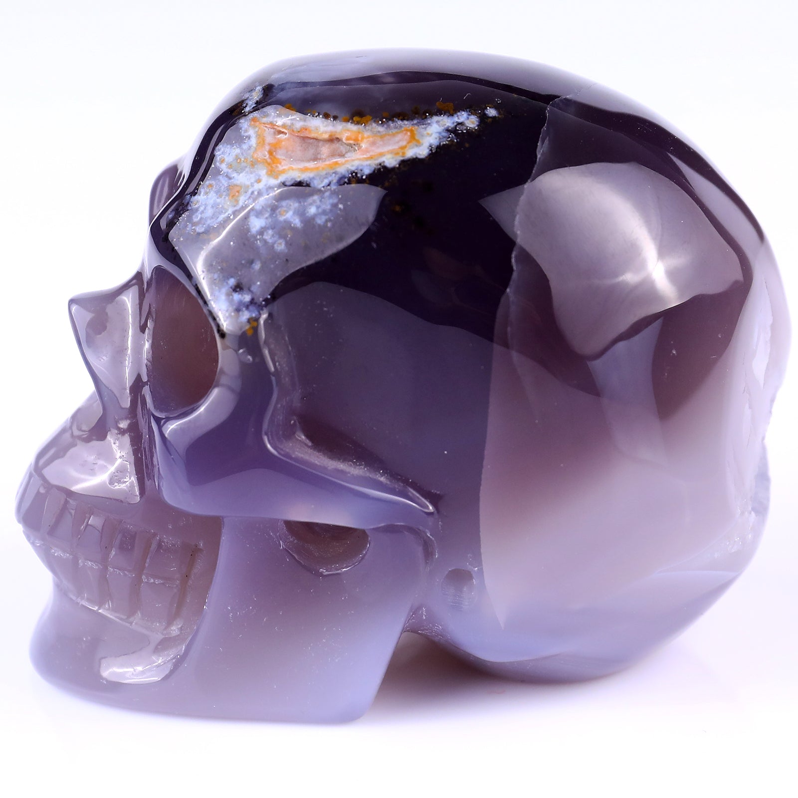 3.5" Geode Agate Hand Carved Crystal Geode Skull Sculpture Crystallumi