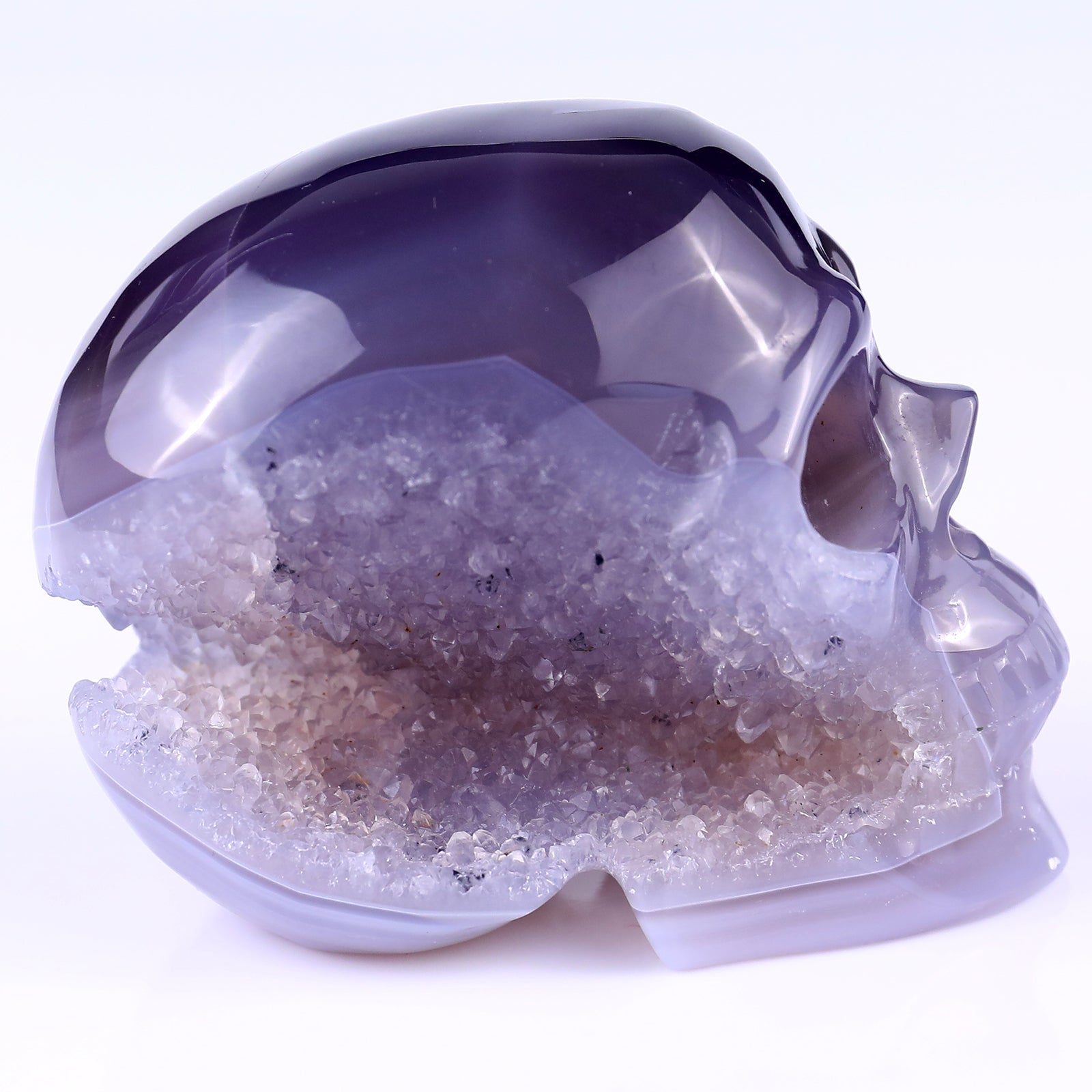 3.5" Geode Agate Hand Carved Crystal Geode Skull Sculpture Crystallumi