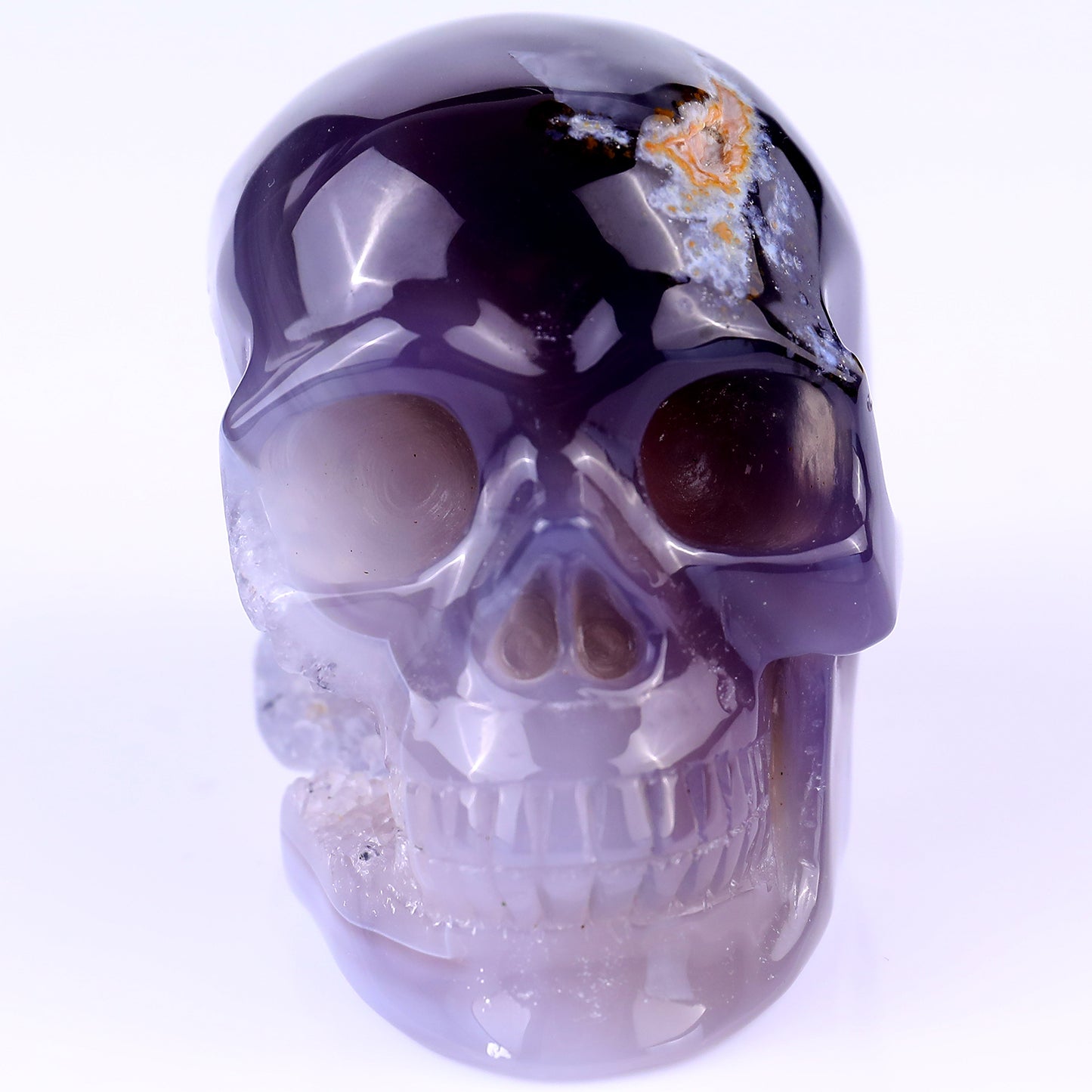 3.5" Geode Agate Hand Carved Crystal Geode Skull Sculpture Crystallumi