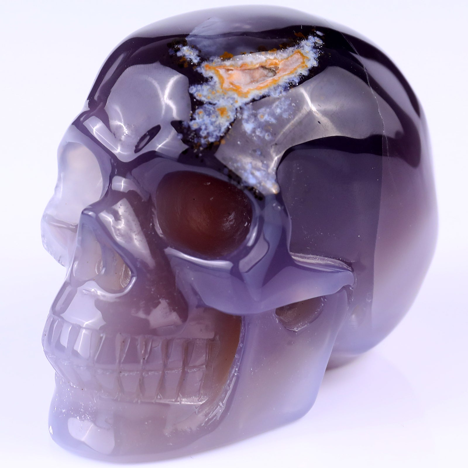 3.5" Geode Agate Hand Carved Crystal Geode Skull Sculpture Crystallumi