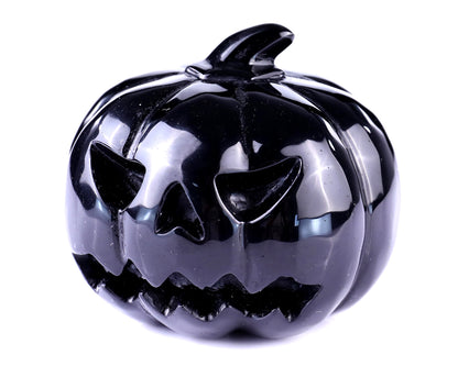 3.5” Natural Black Obsidian Hand Carved Crystal Pumpkin Sculpture, Halloween Gift Crystallumi