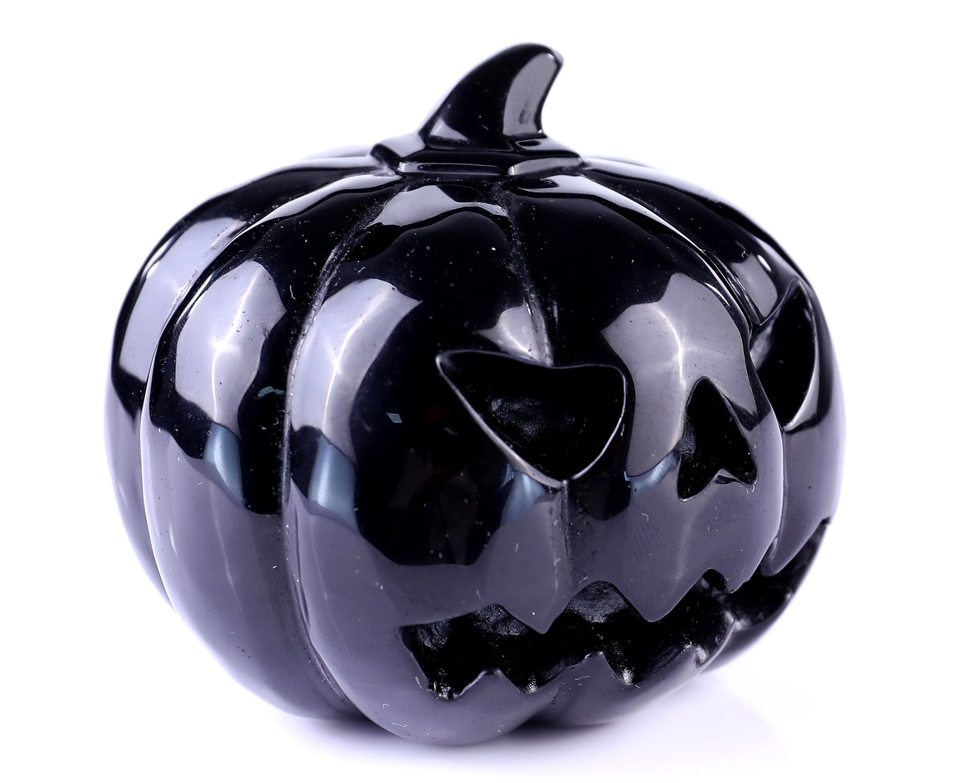 3.5” Natural Black Obsidian Hand Carved Crystal Pumpkin Sculpture, Halloween Gift Crystallumi